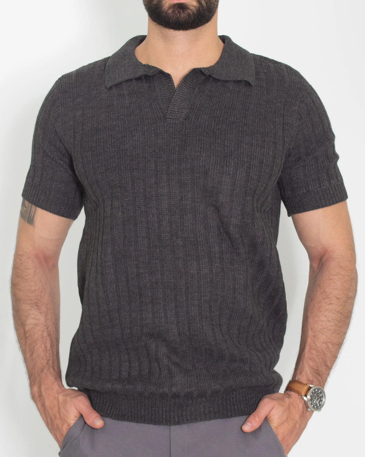 Camiseta Tipo Polo Tejida Gris