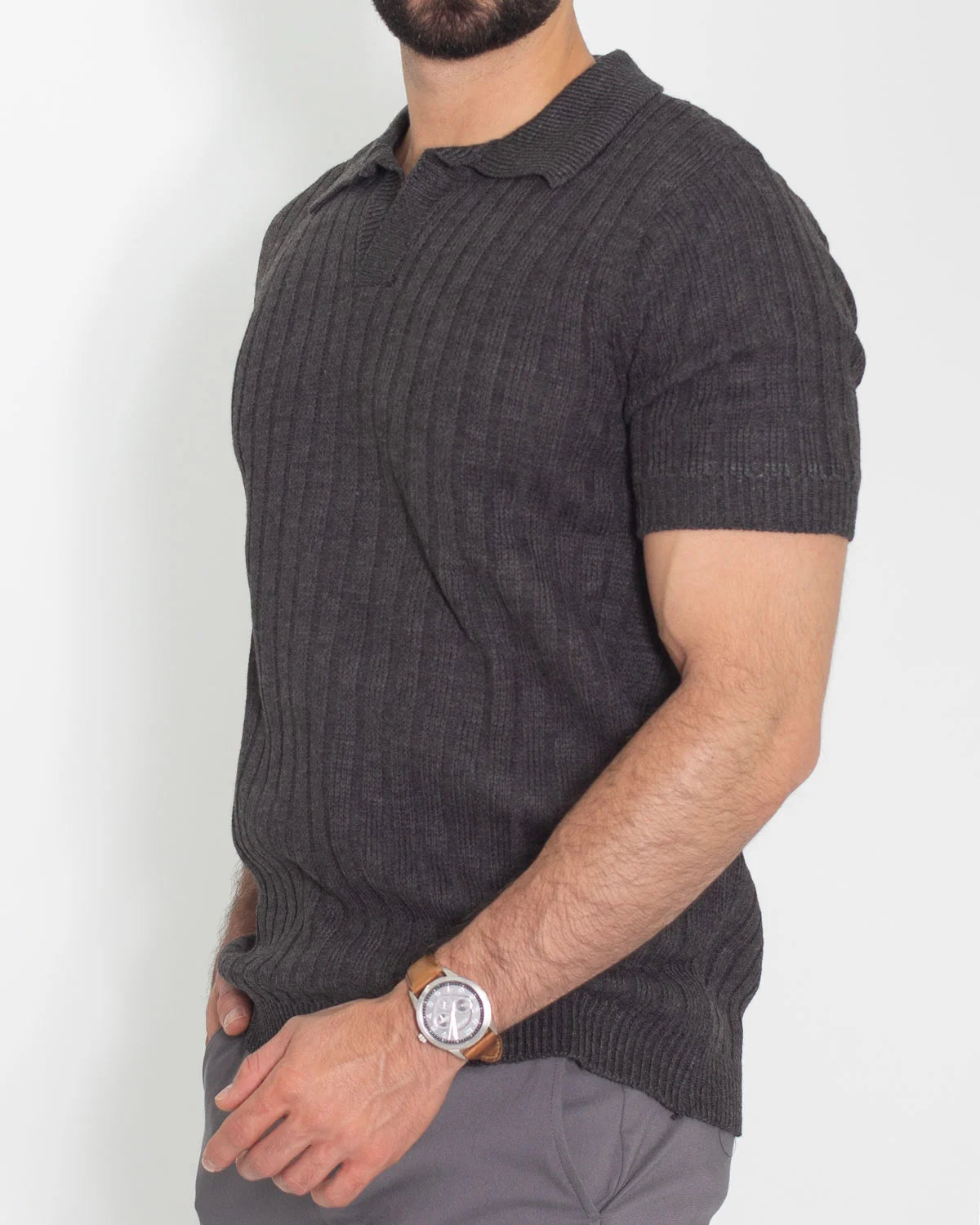 Camiseta Tipo Polo Tejida Gris