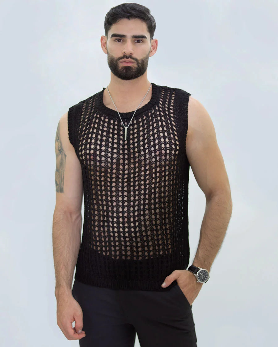 Camiseta Malla Tejido Artesanal Negra