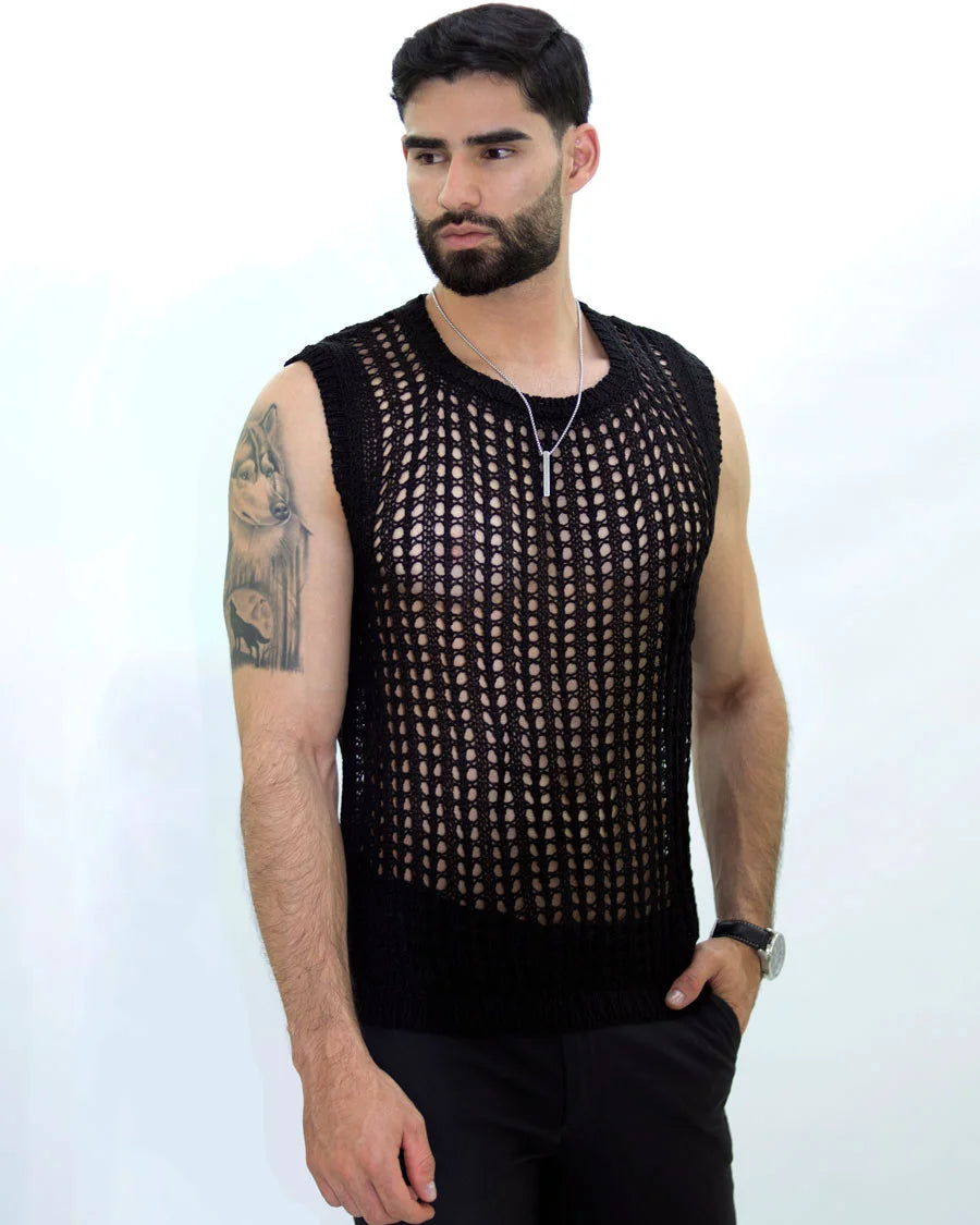 Camiseta Malla Tejido Artesanal Negra