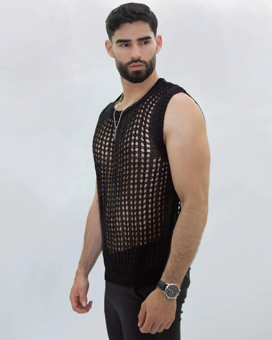 Camiseta Malla Tejido Artesanal Negra