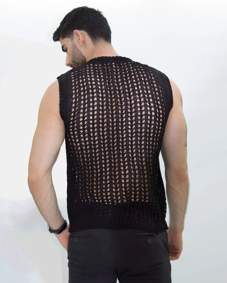 Camiseta Malla Tejido Artesanal Negra