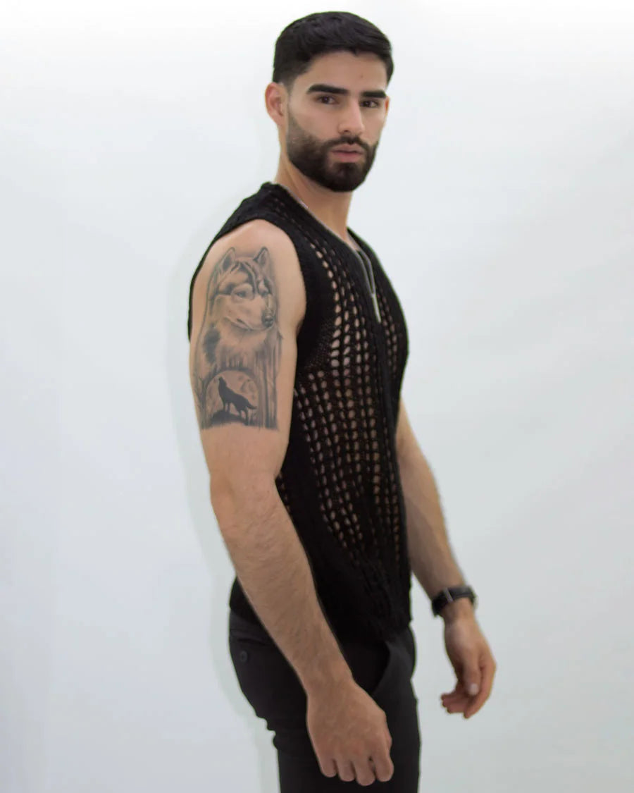 Camiseta Malla Tejido Artesanal Negra