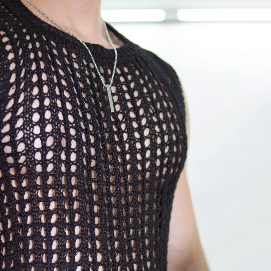 Camiseta Malla Tejido Artesanal Negra