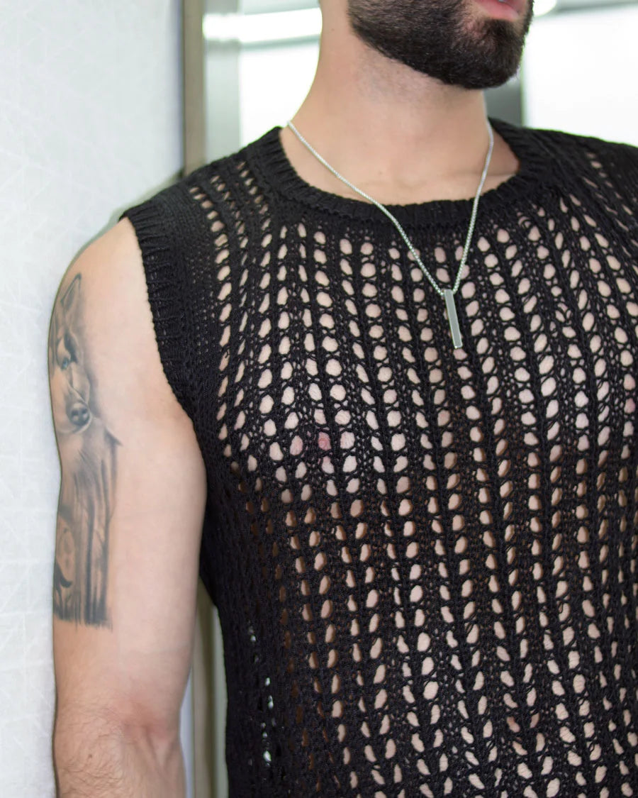 Camiseta Malla Tejido Artesanal Negra