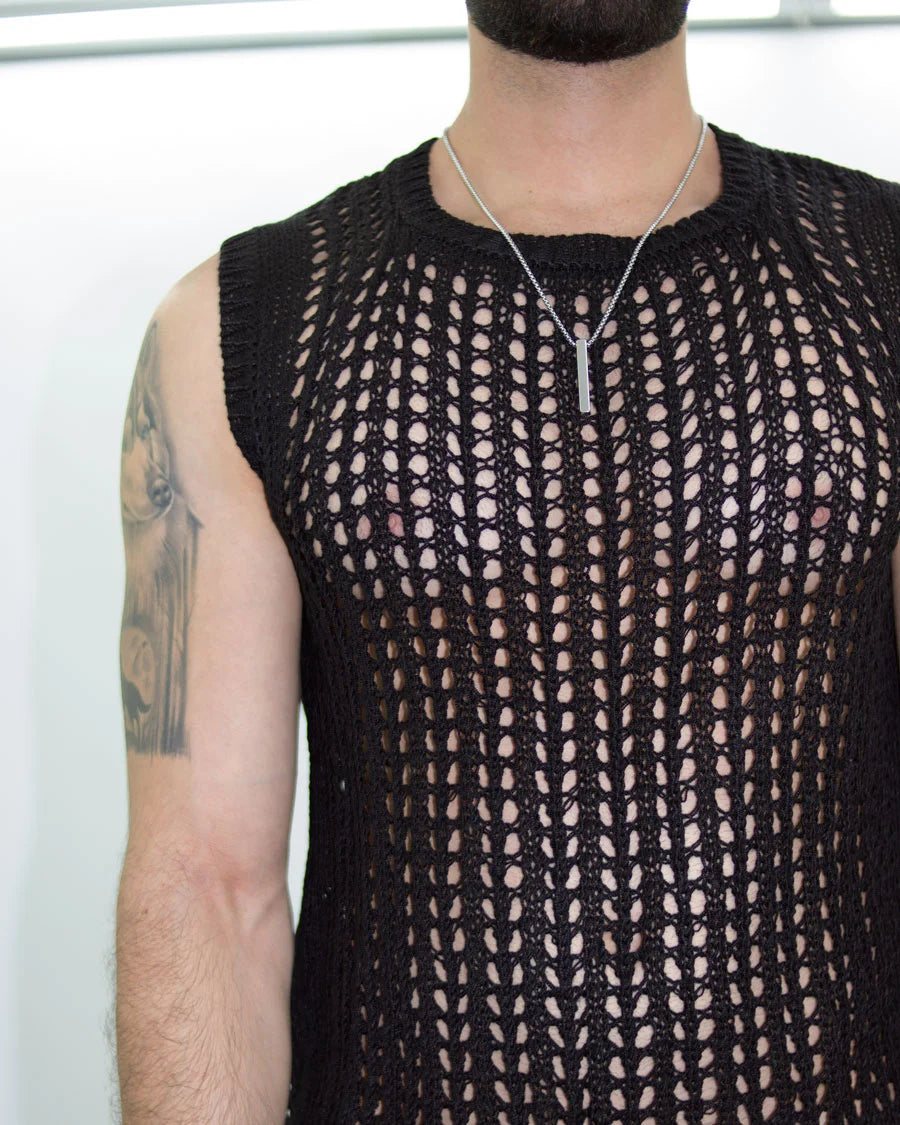 Camiseta Malla Tejido Artesanal Negra