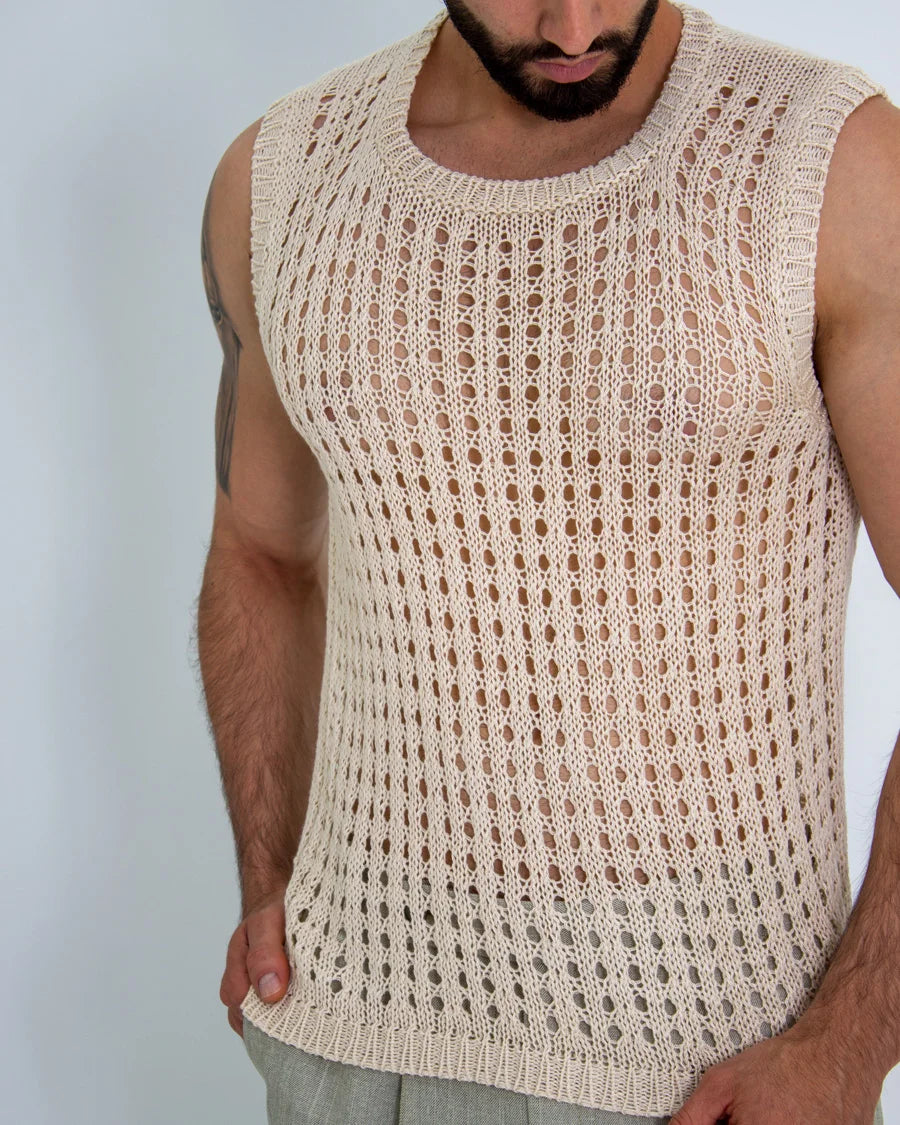 Camiseta Malla Tejido Artesanal Beige