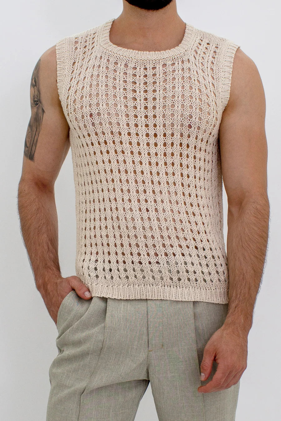 Camiseta Malla Tejido Artesanal Beige