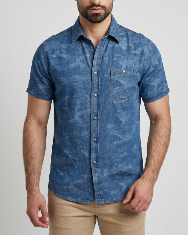 Camisa Indigo Camuflageada Manga Corta