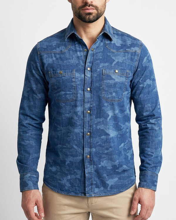 Camisa Índigo Camuflageada Manga Larga