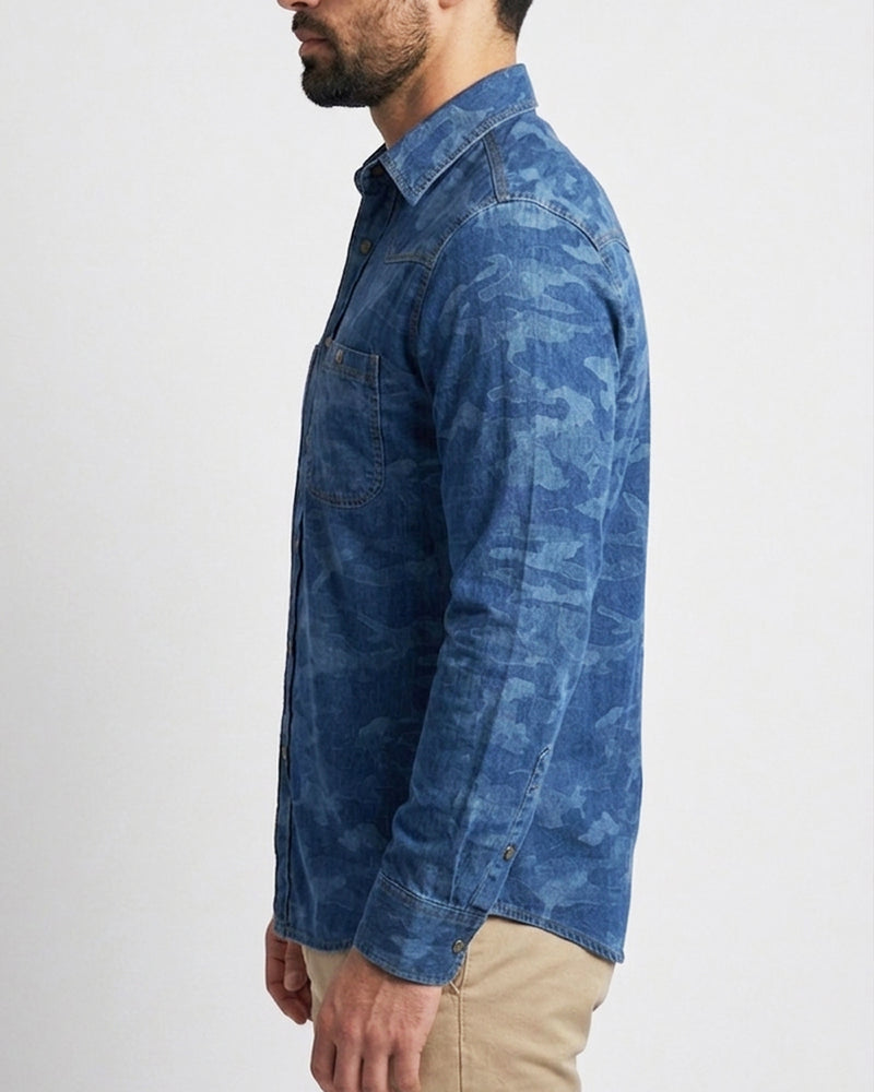 Camisa Índigo Camuflageada Manga Larga