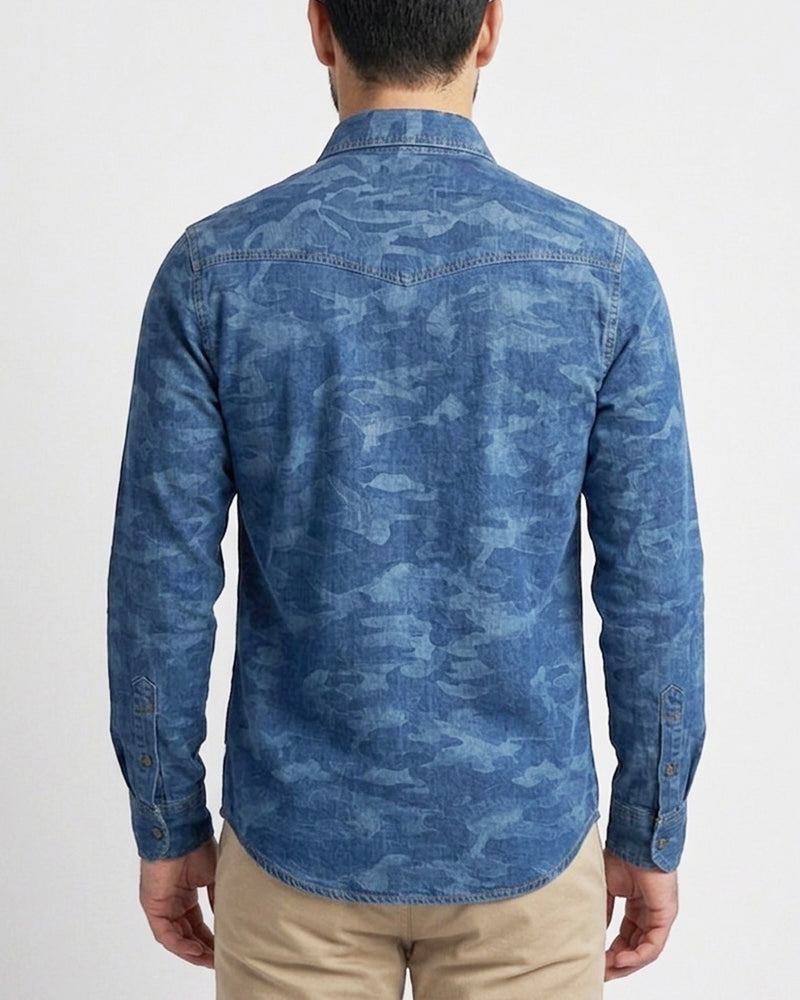 Camisa Índigo Camuflageada Manga Larga
