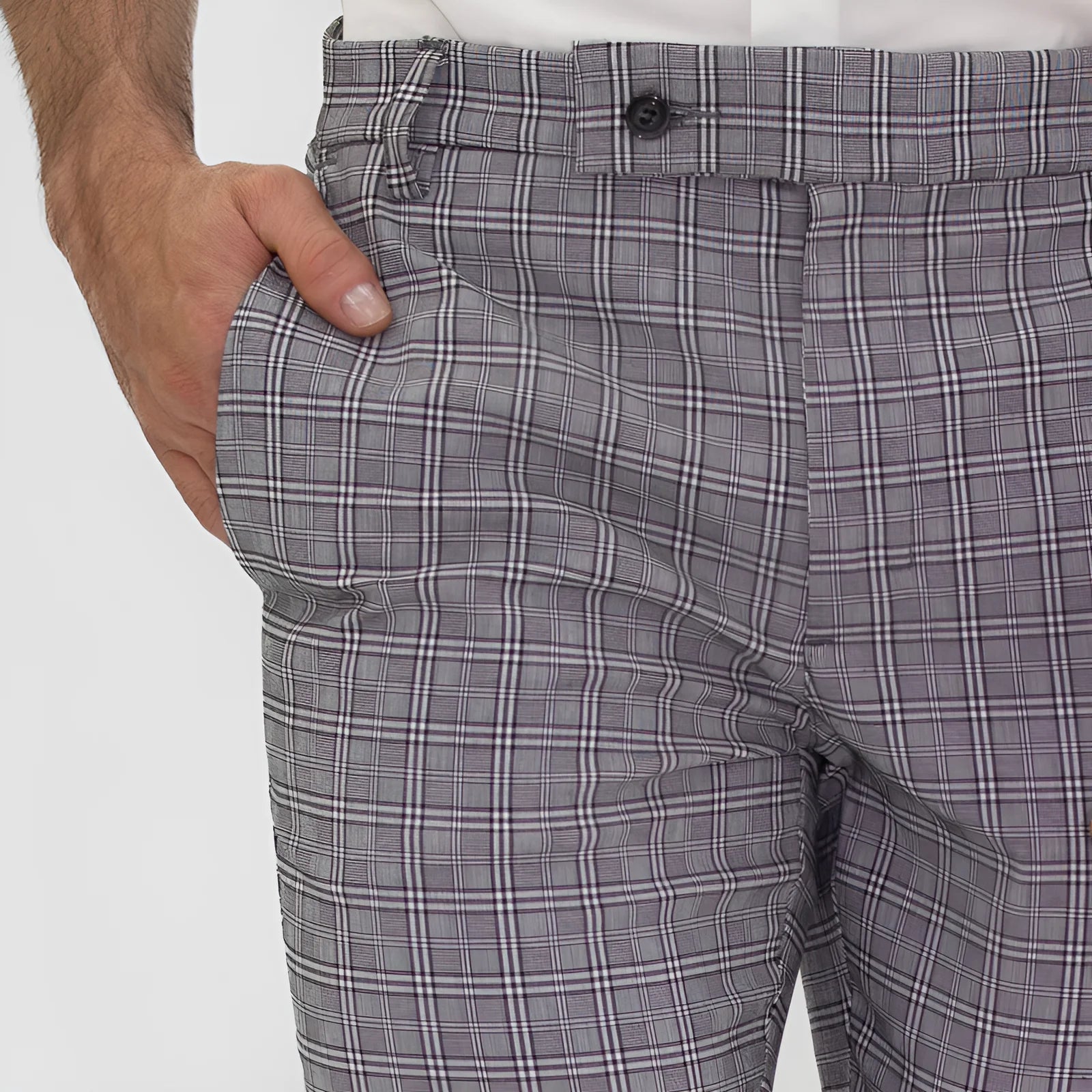 Pantalón Flexible Cuadros Gris Claro