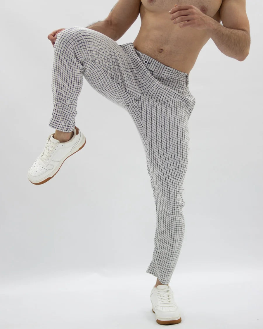 Pantalón Flexible Cuadros Blancos