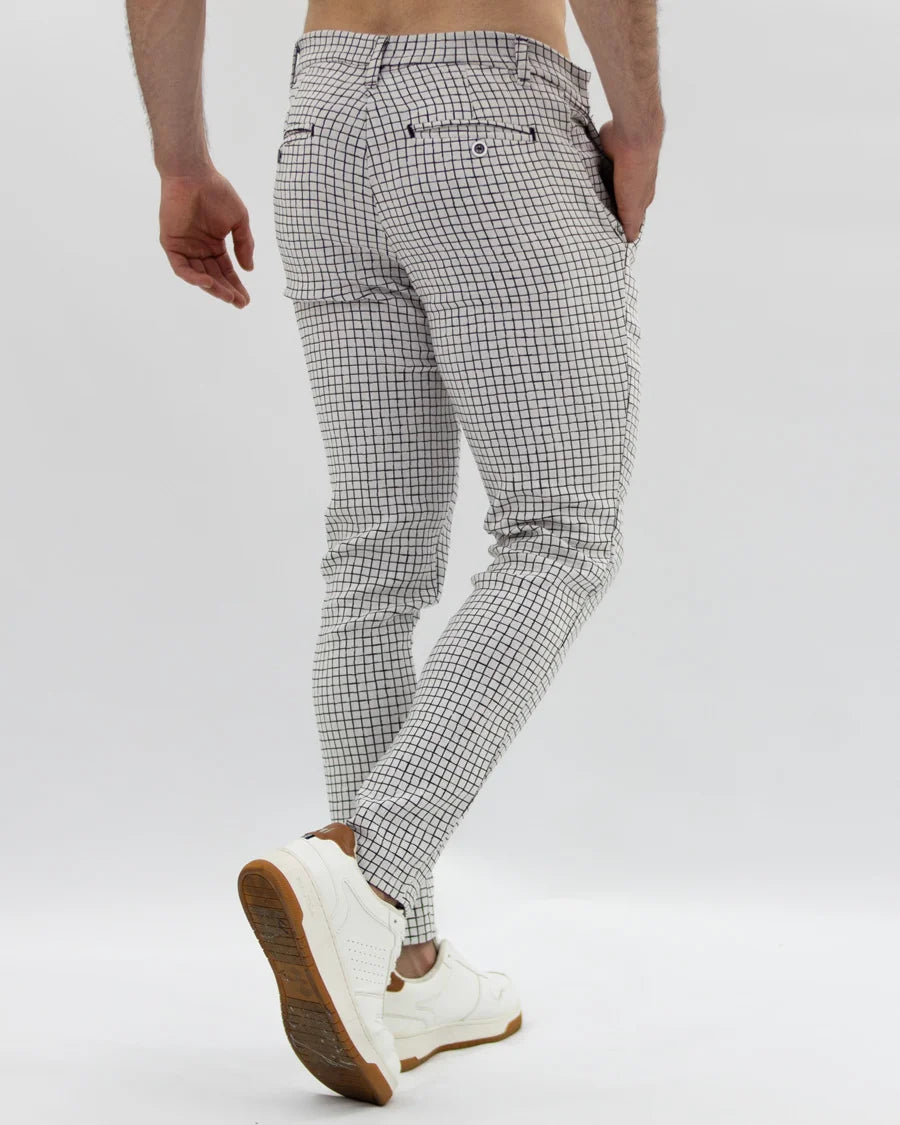 Pantalón Flexible Cuadros Blancos