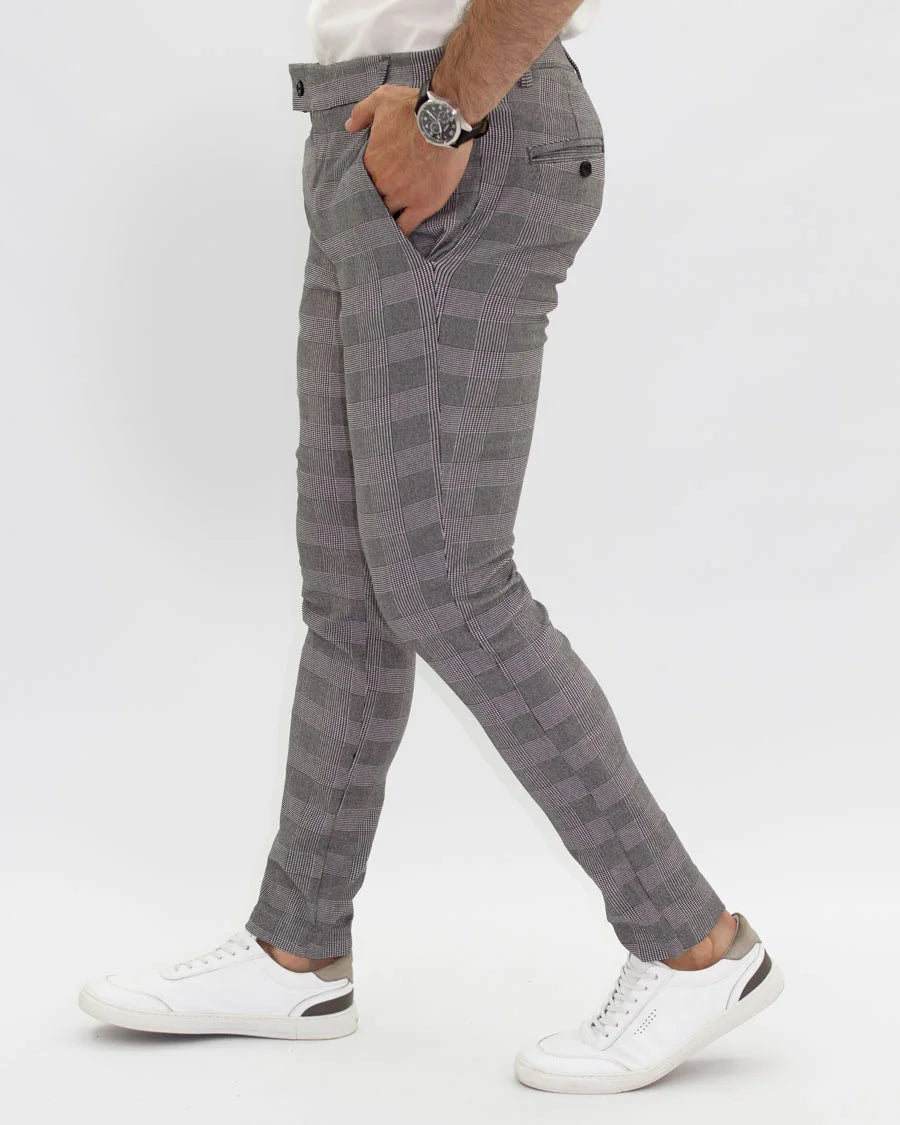 Pantalón Flexible Cuadros Gris