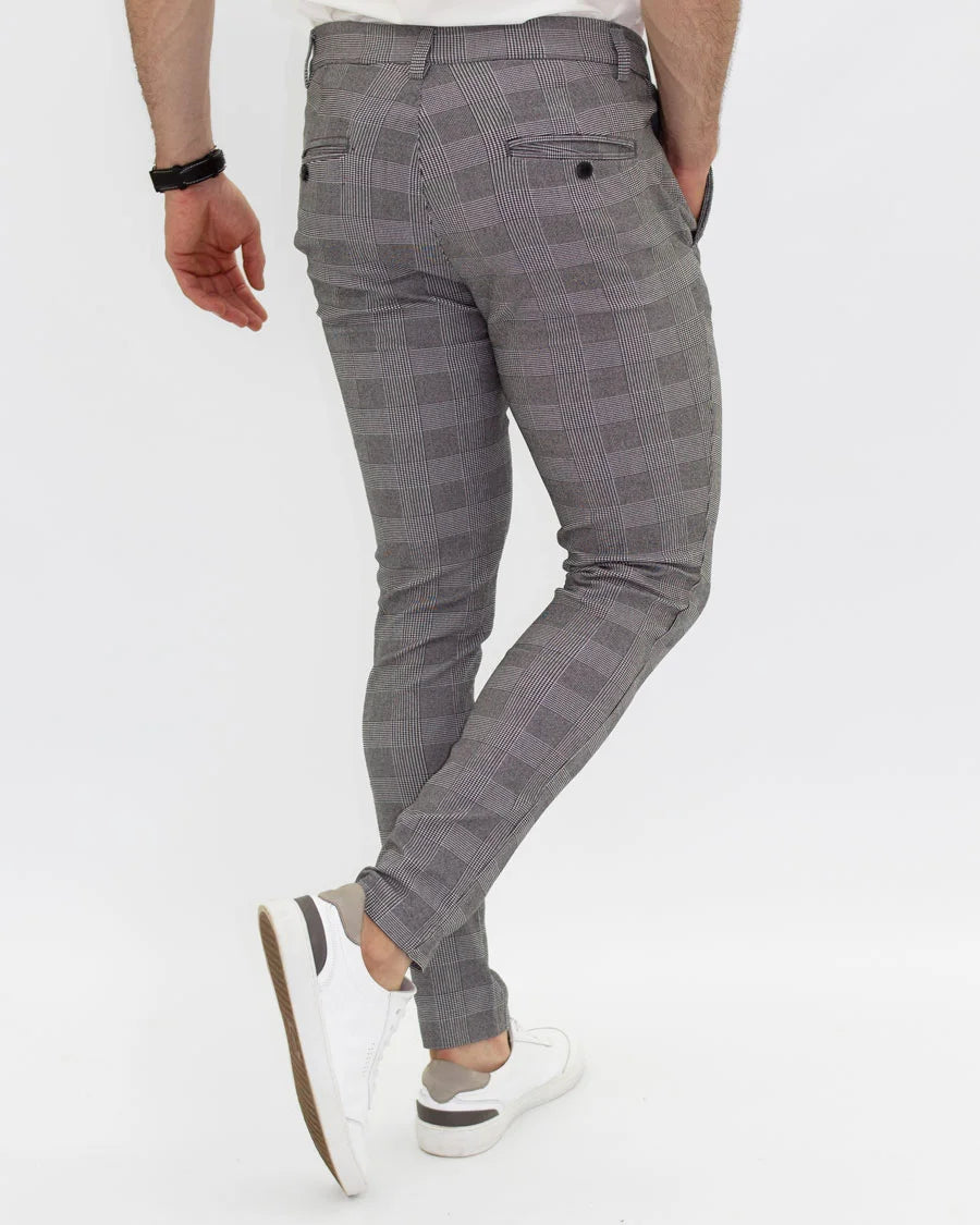 Pantalón Flexible Cuadros Gris