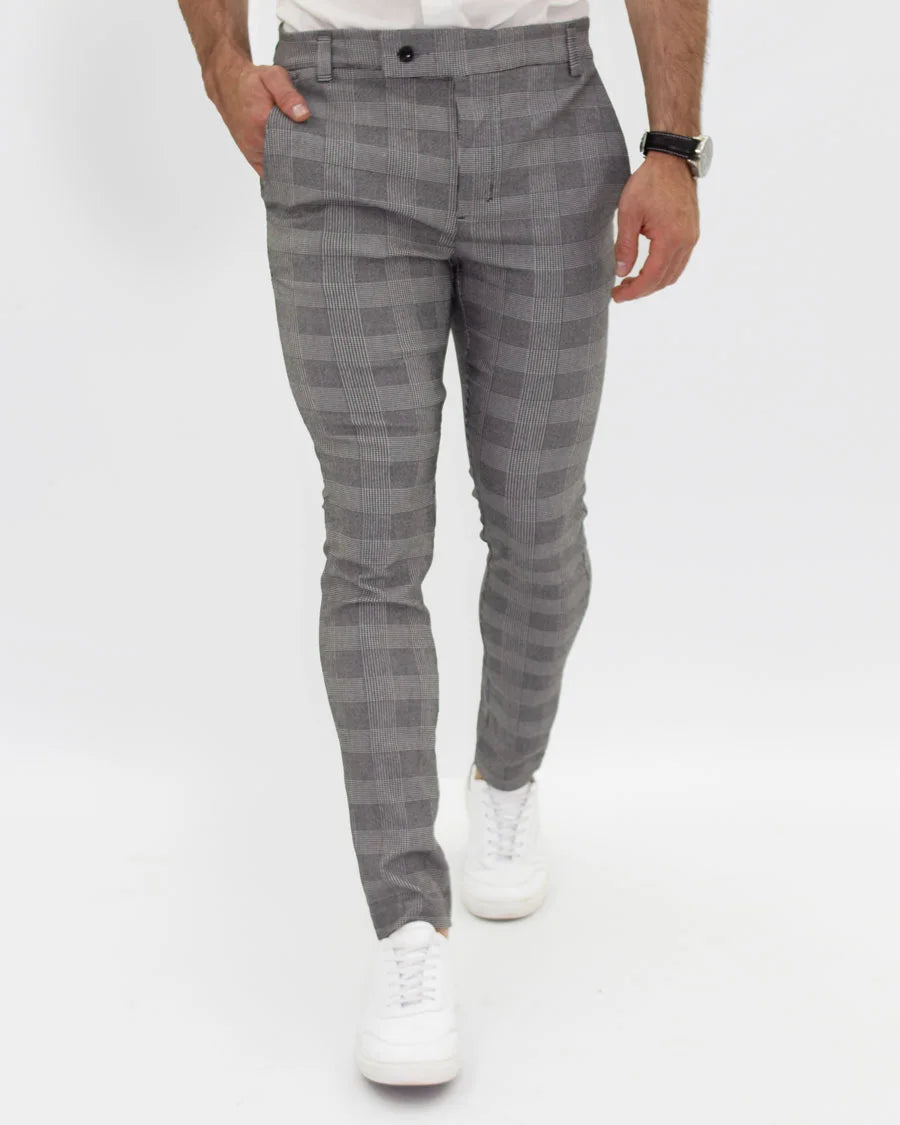 Pantalón Flexible Cuadros Gris