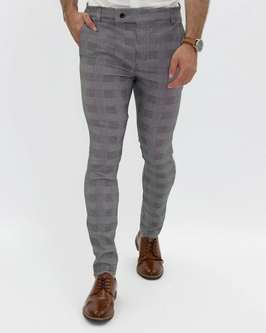 Pantalón Flexible Cuadros Gris
