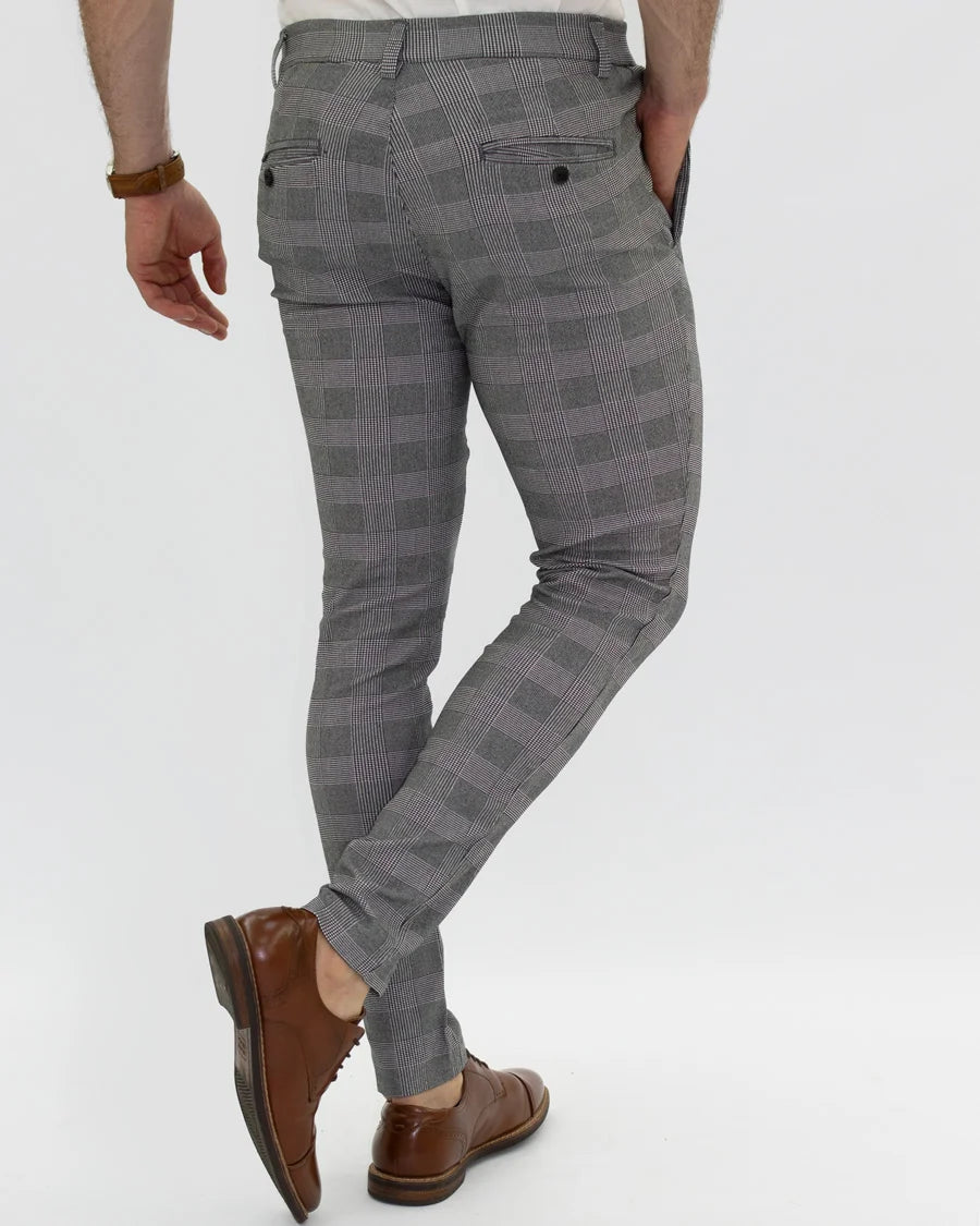 Pantalón Flexible Cuadros Gris