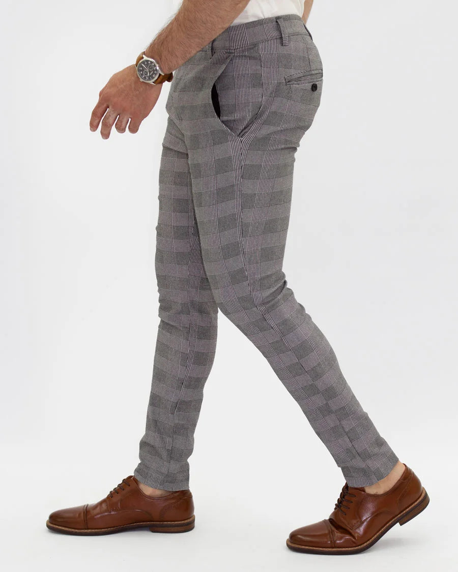 Pantalón Flexible Cuadros Gris