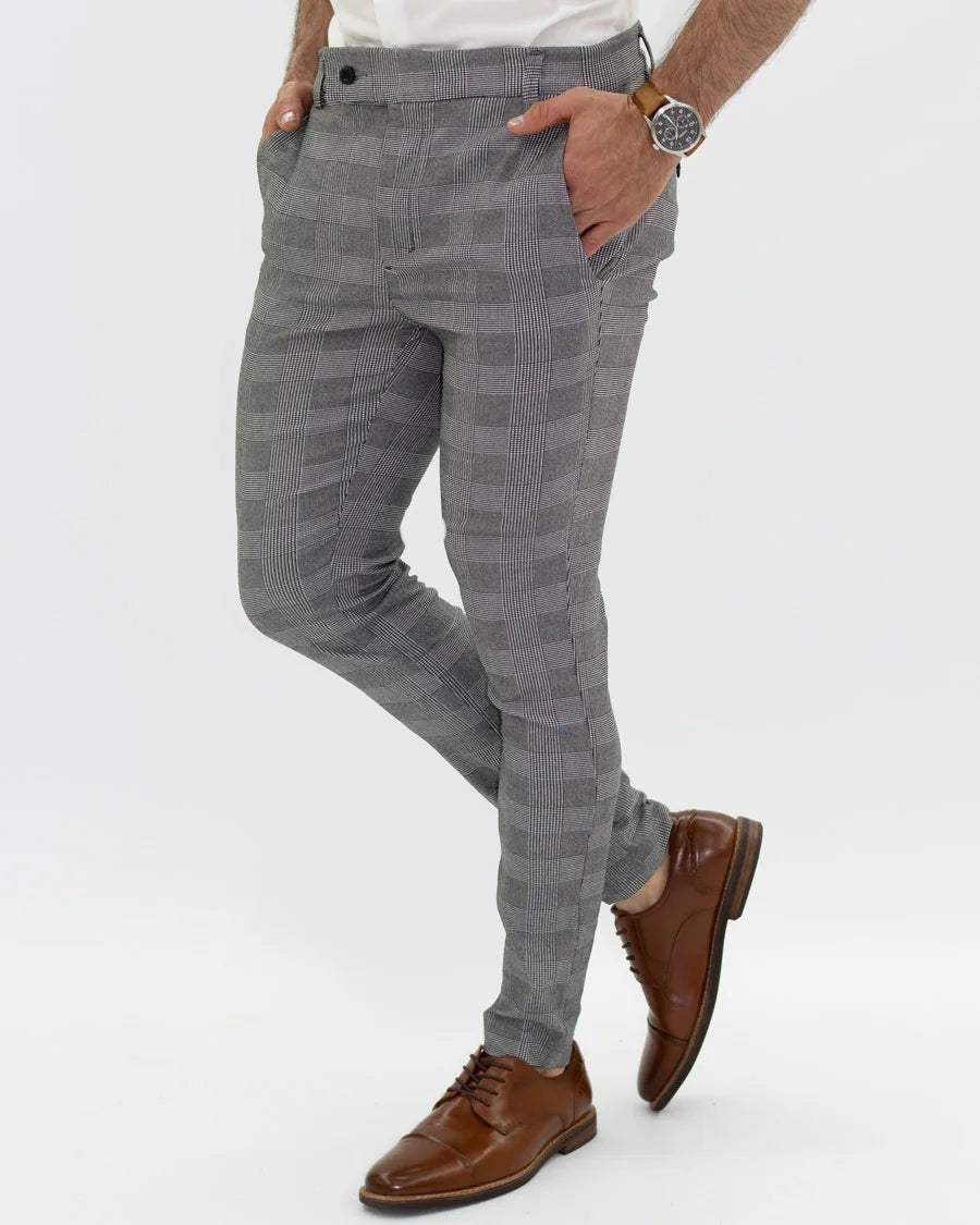 Pantalón Flexible Cuadros Gris