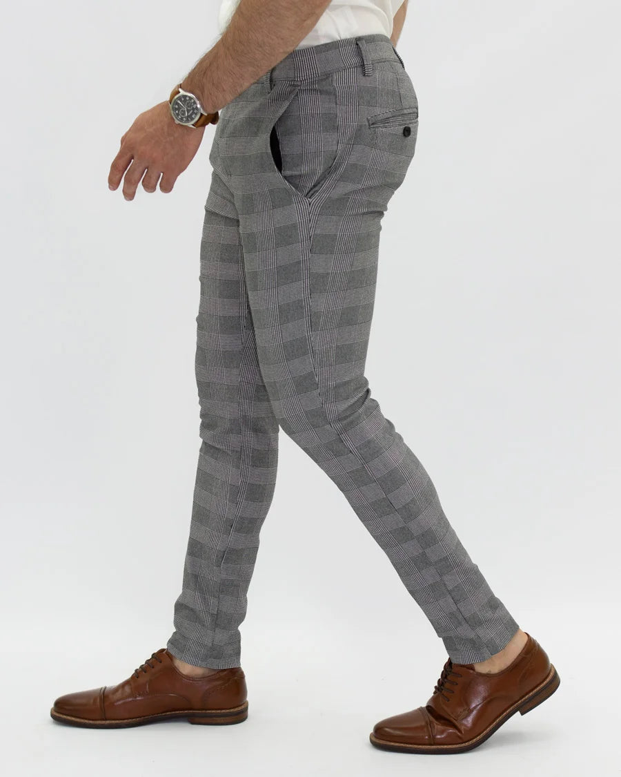Pantalón Flexible Cuadros Gris