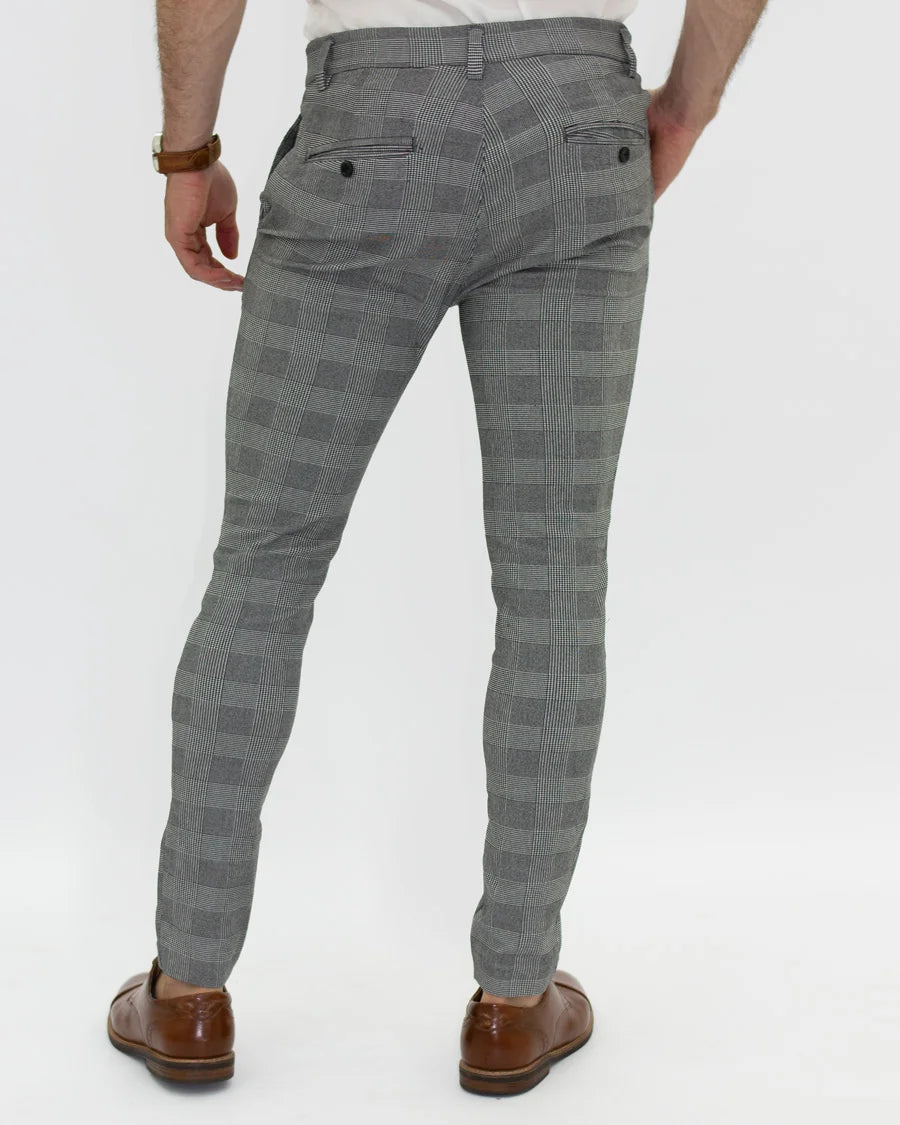 Pantalón Flexible Cuadros Gris