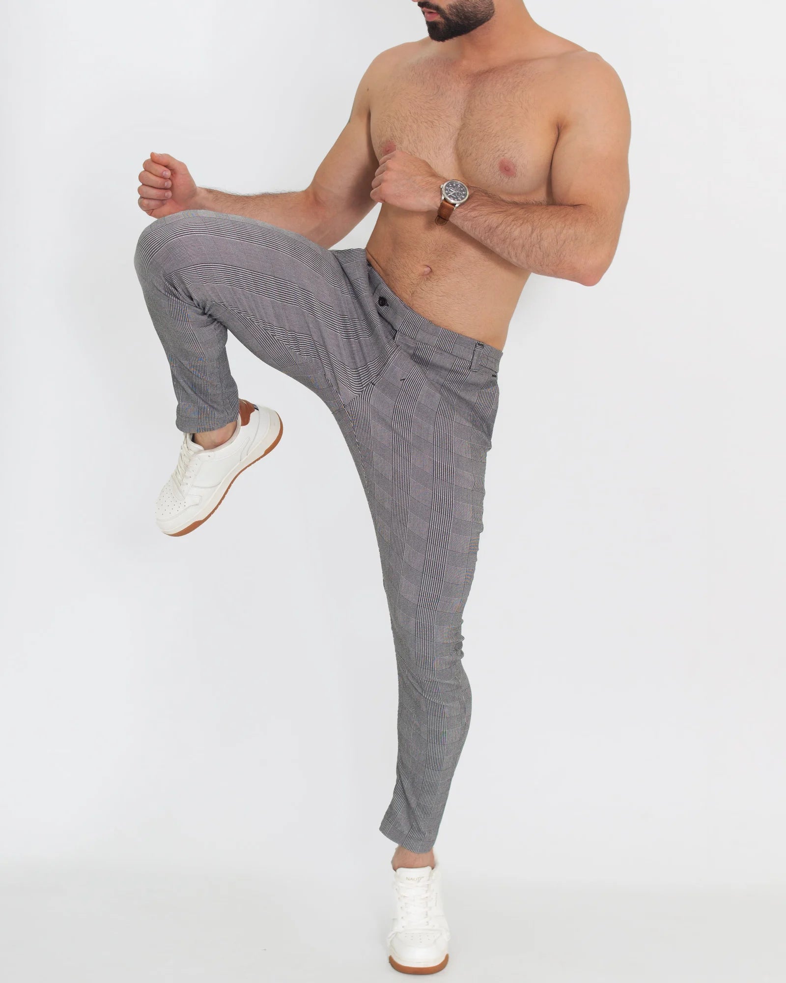 Pantalón Flexible Cuadros Gris