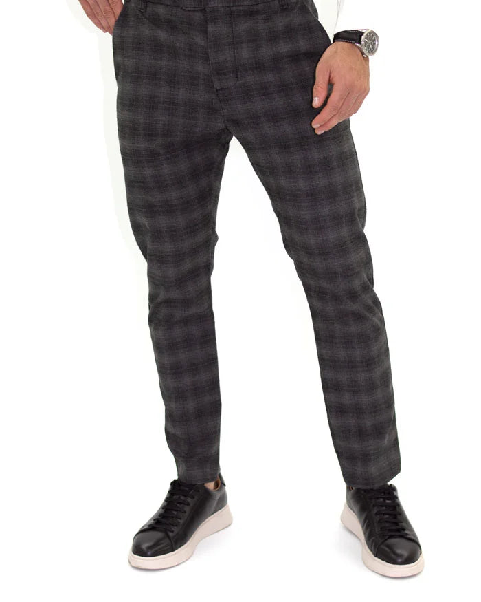 Pantalón Clásico Cuadros Gris