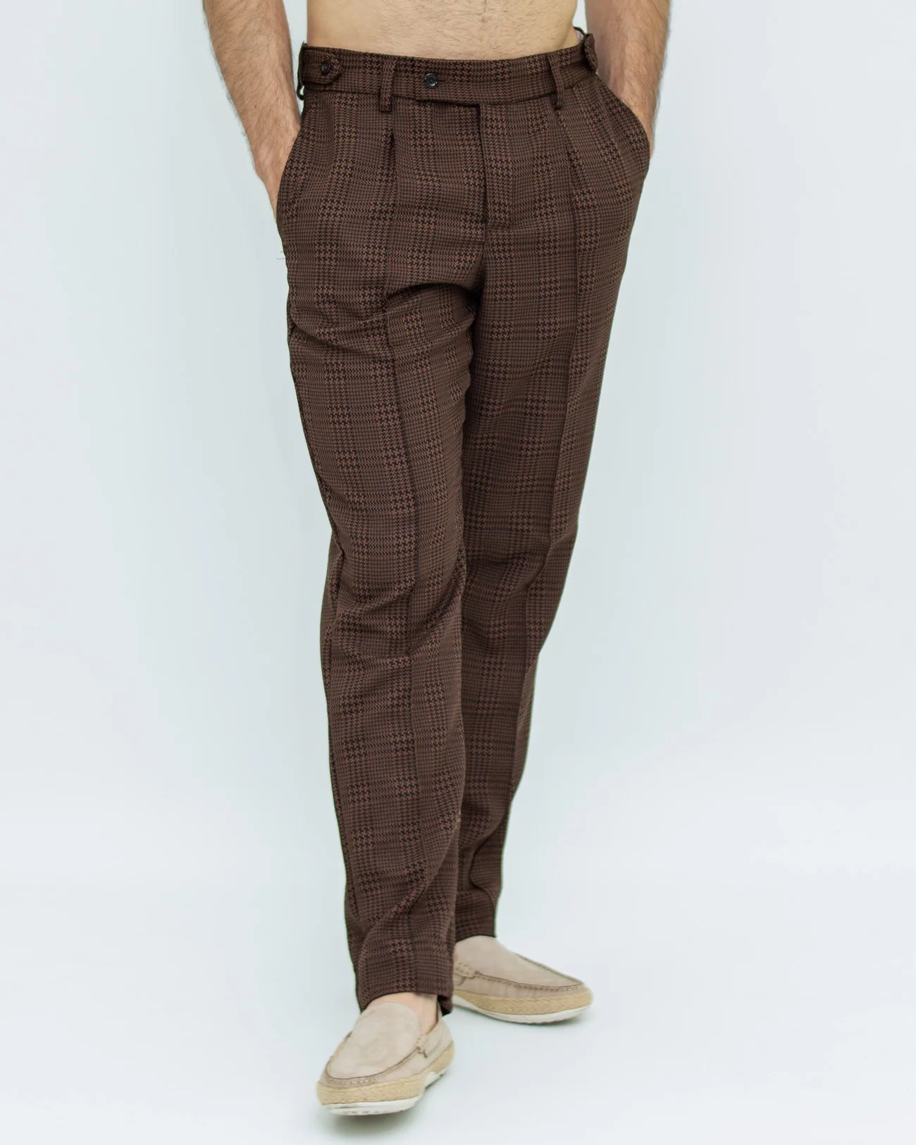 Pantalón Clásico Recto Cuadros Café