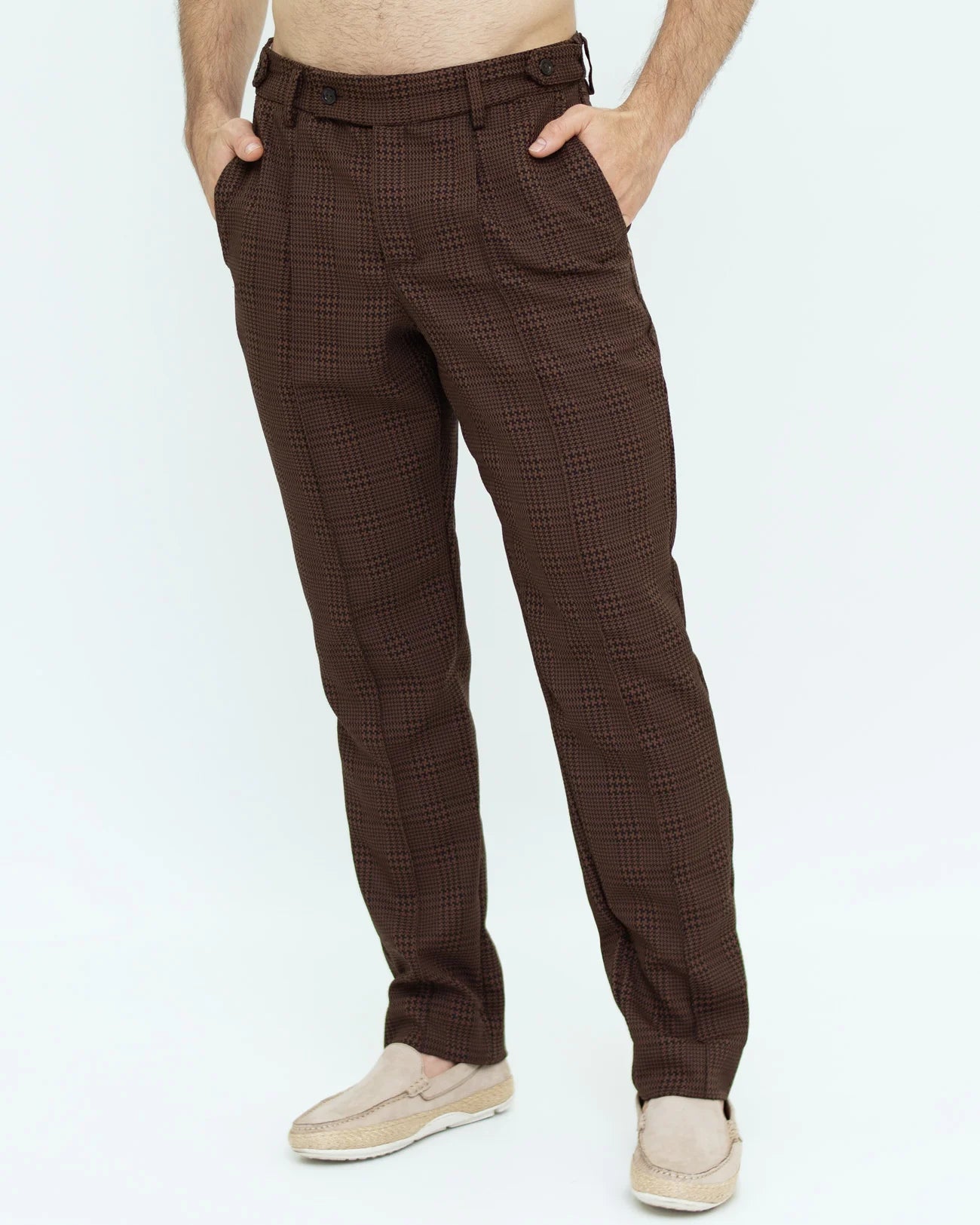 Pantalón Clásico Recto Cuadros Café