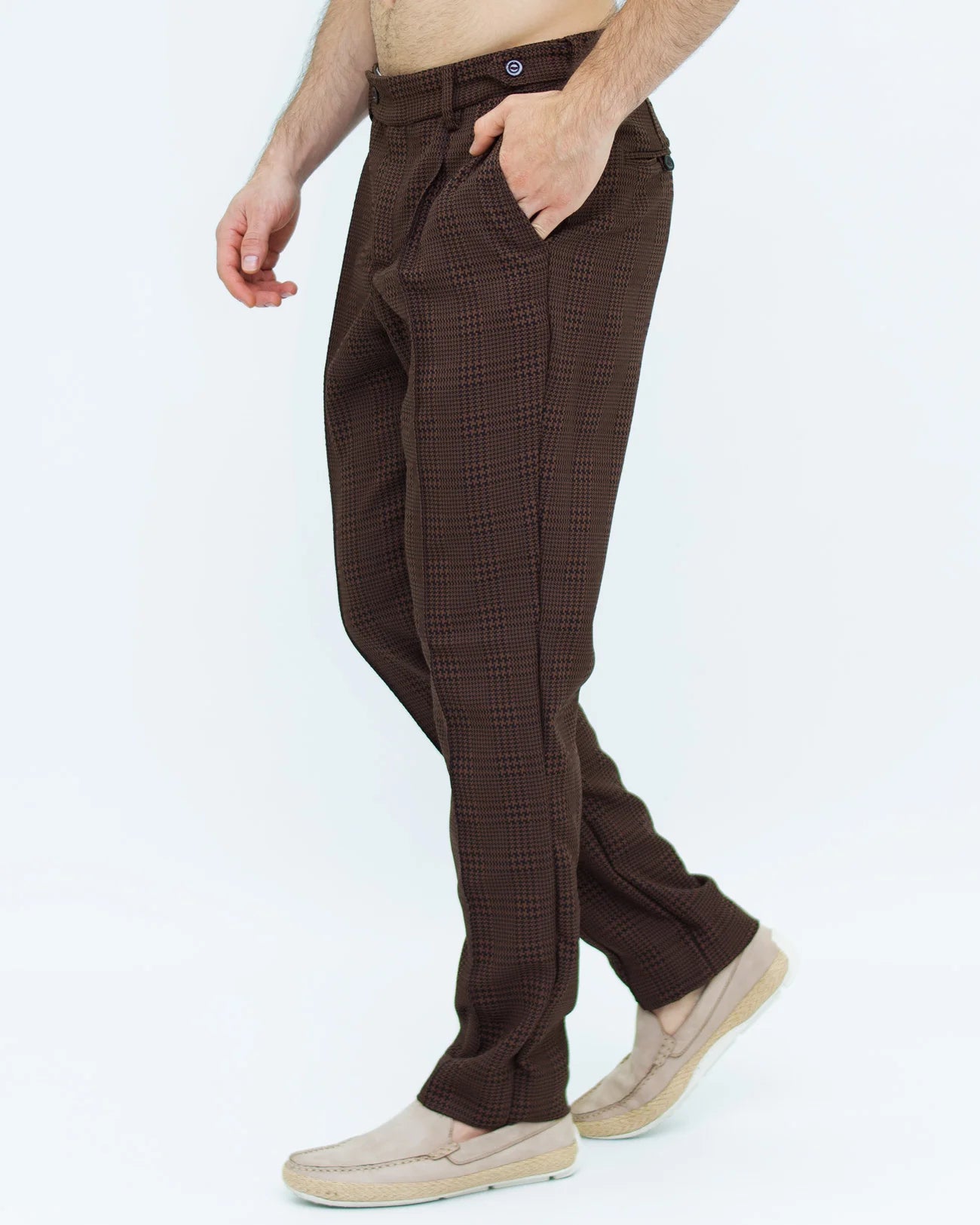 Classic Straight Checked Brown Trousers