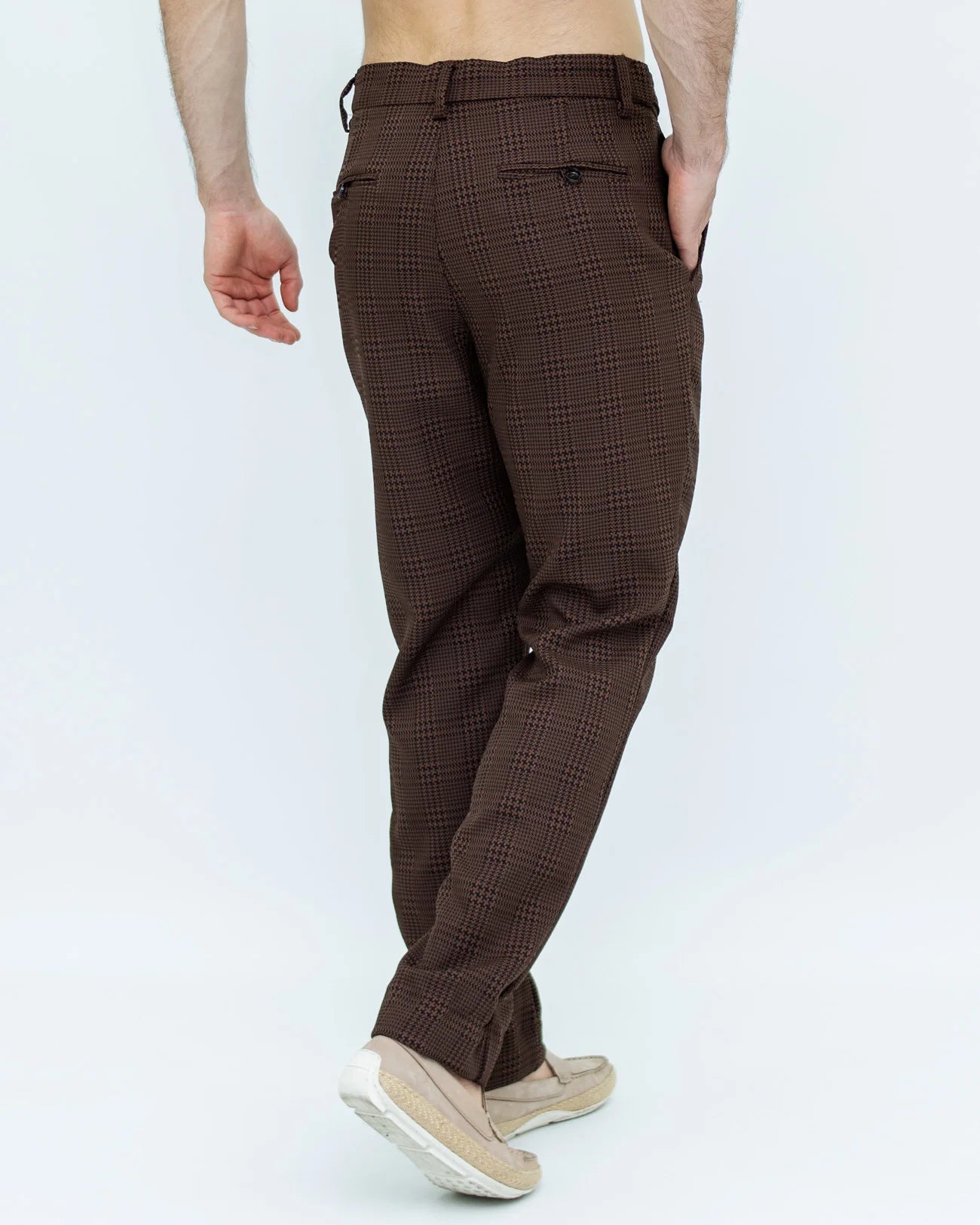 Classic Straight Checked Brown Trousers