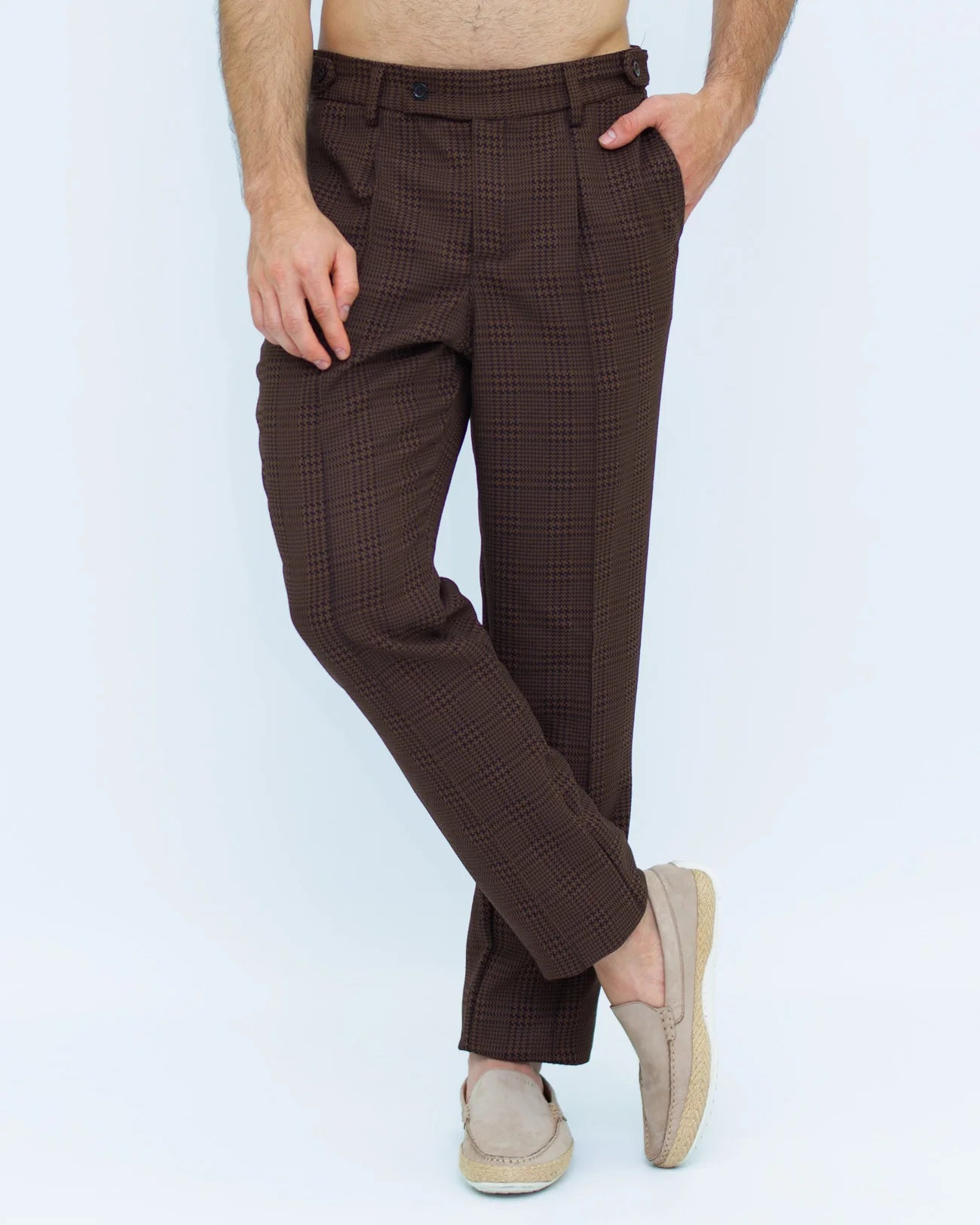 Classic Straight Checked Brown Trousers