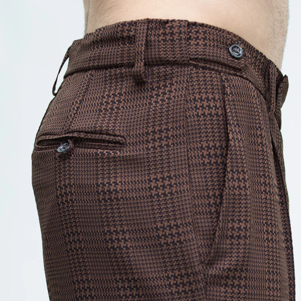 Classic Straight Checked Brown Trousers