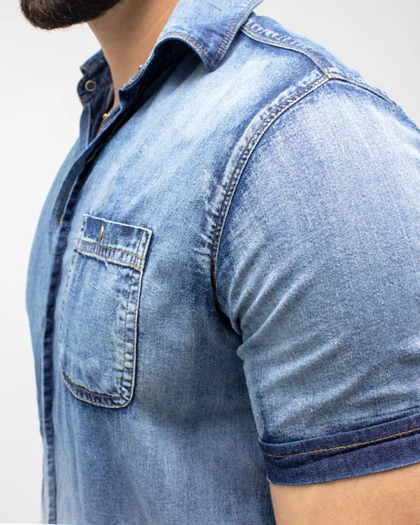 SlimFit Degraded Short Sleeve Jean Shirt