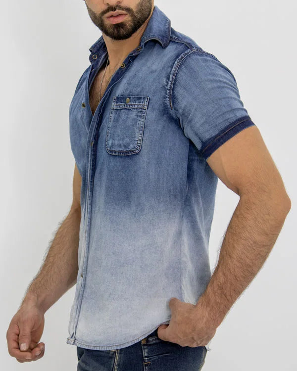 SlimFit Degraded Short Sleeve Jean Shirt