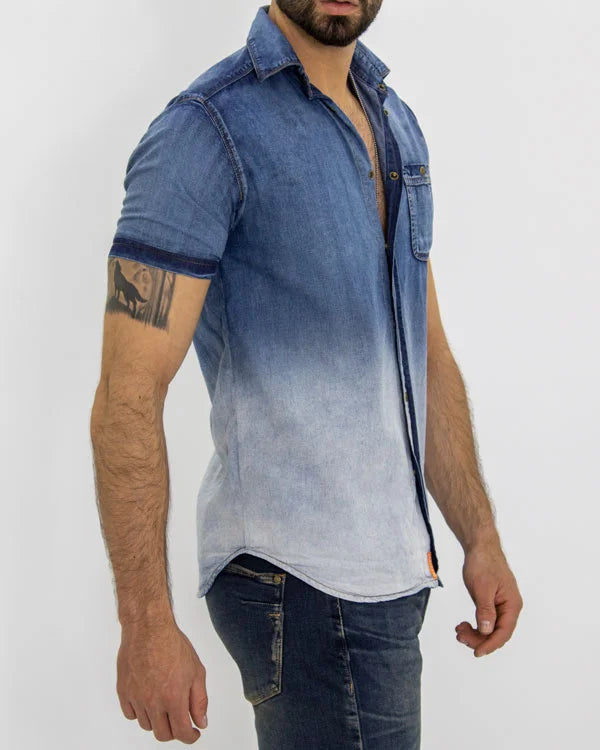 SlimFit Degraded Short Sleeve Jean Shirt