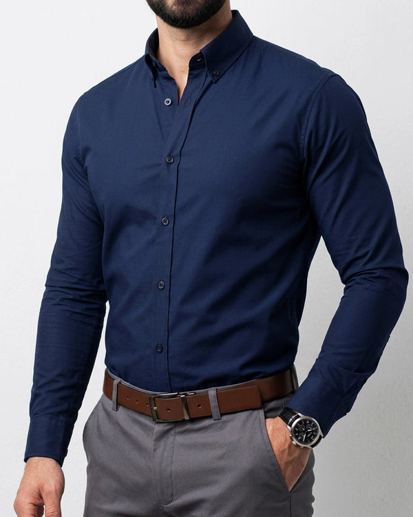Camisa Flexible Manga Larga Azul Oscuro
