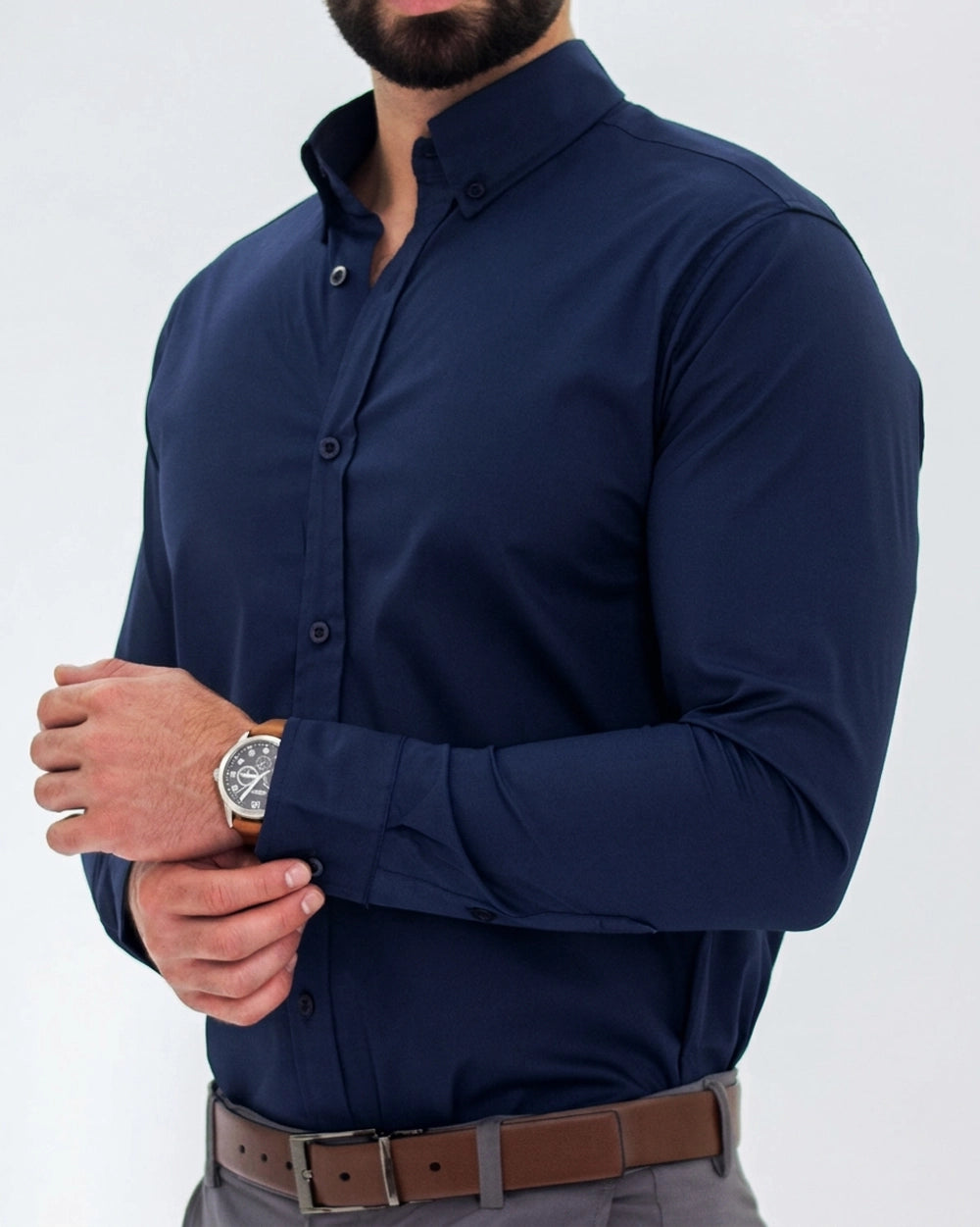 Camisa Flexible Manga Larga Azul Oscuro