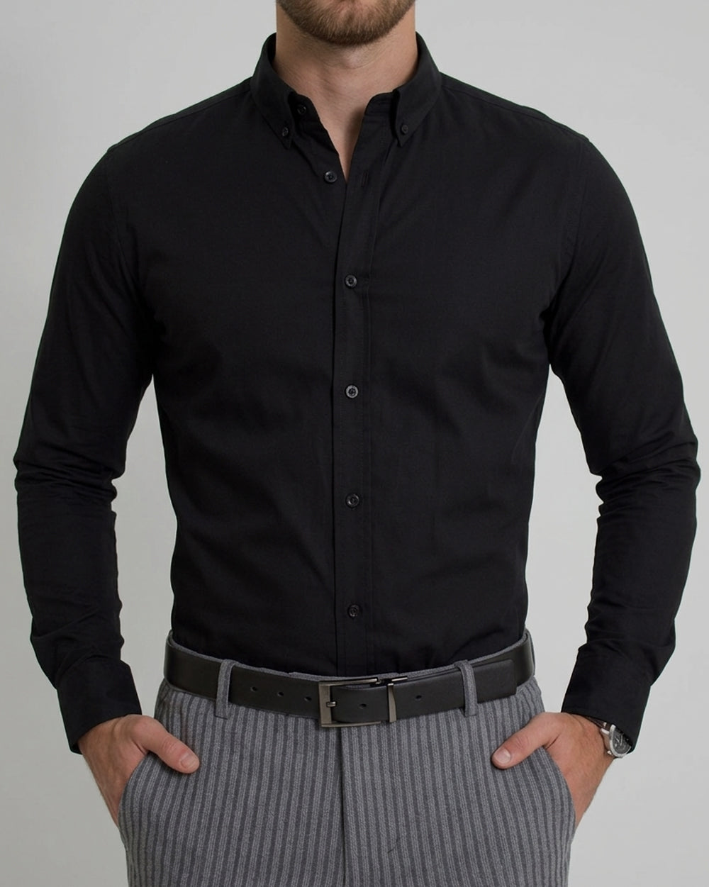 Camisa Flexible Manga Larga Negra