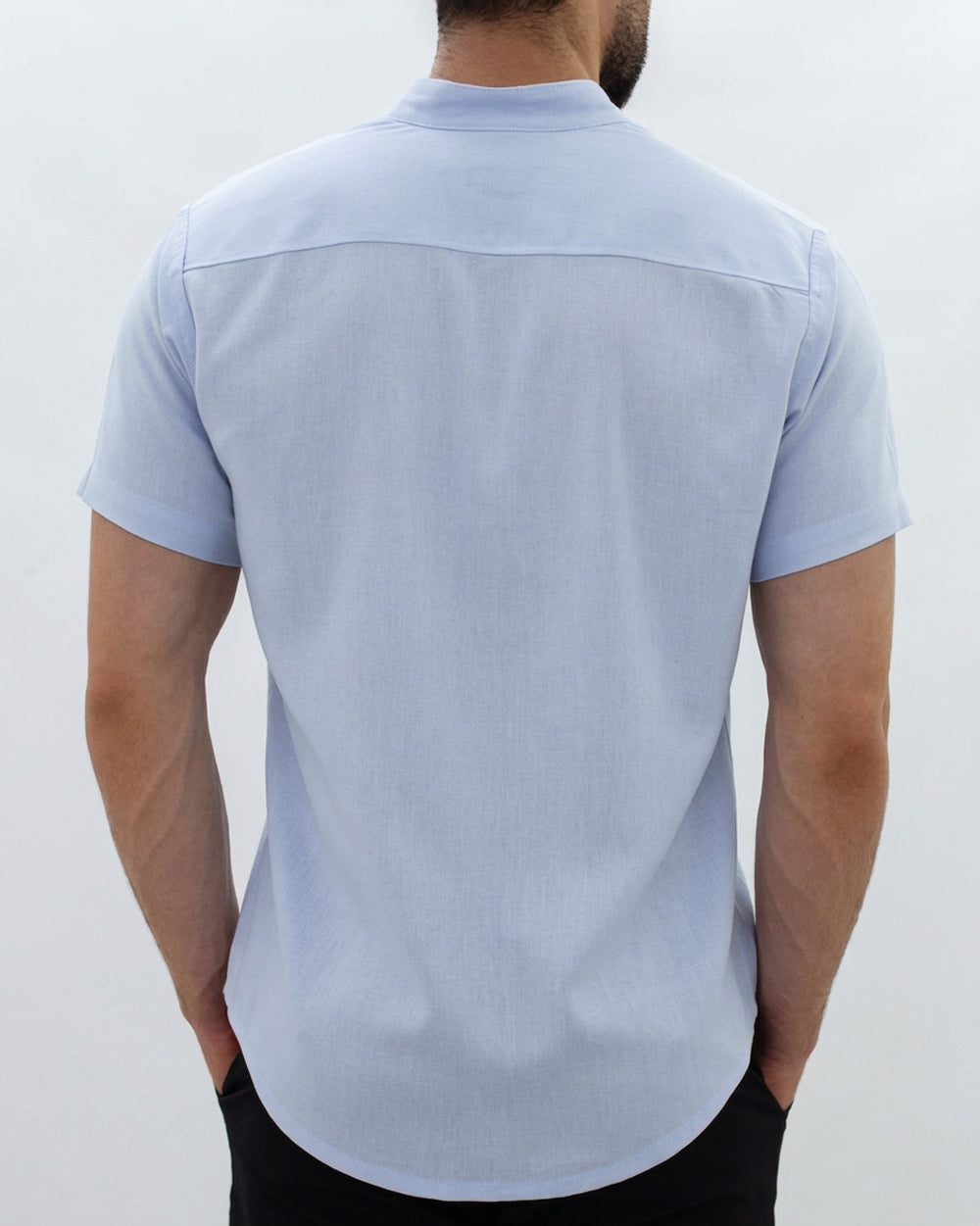 Camisa de lino Manga Corta Azul Claro