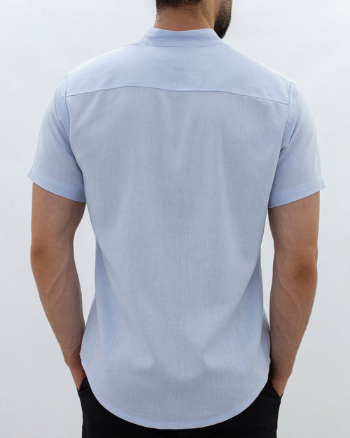Camisa de lino Manga Corta Azul Claro