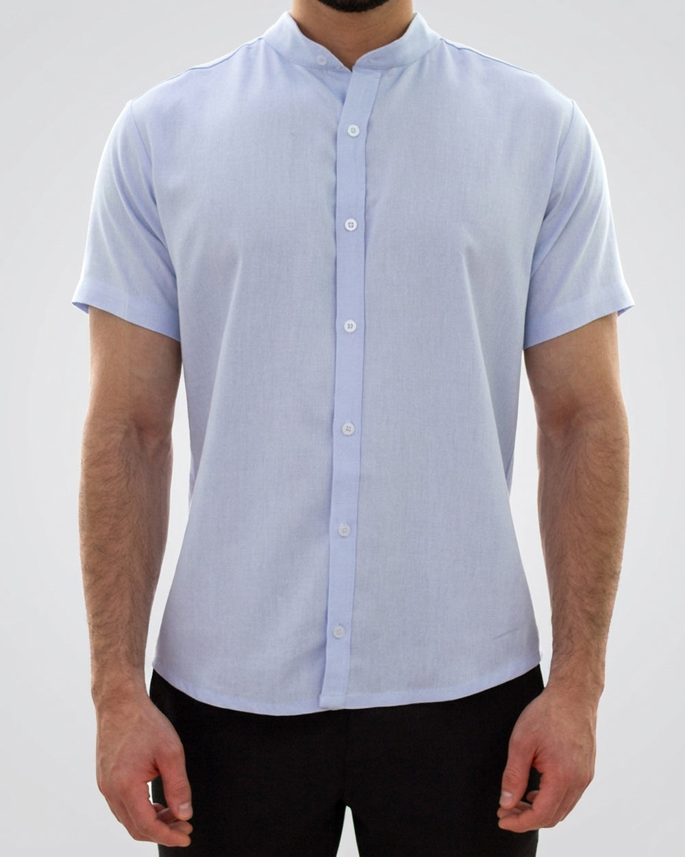 Camisa de lino Manga Corta Azul Claro