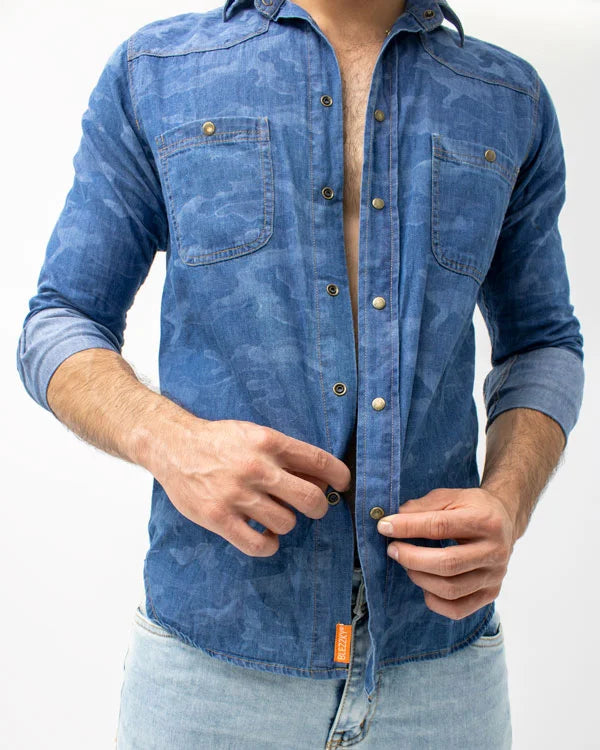 Camisa Jean Militar SlimFit Manga Larga