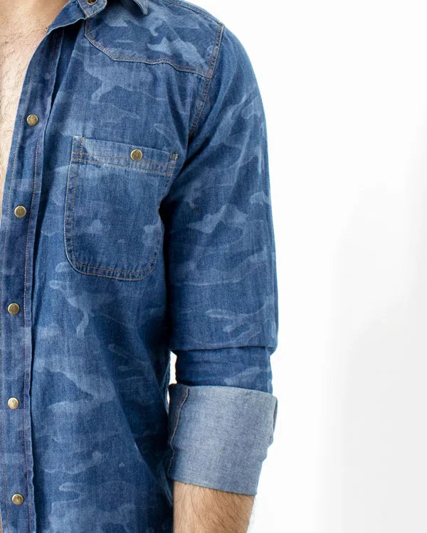 Camisa Jean Militar SlimFit Manga Larga