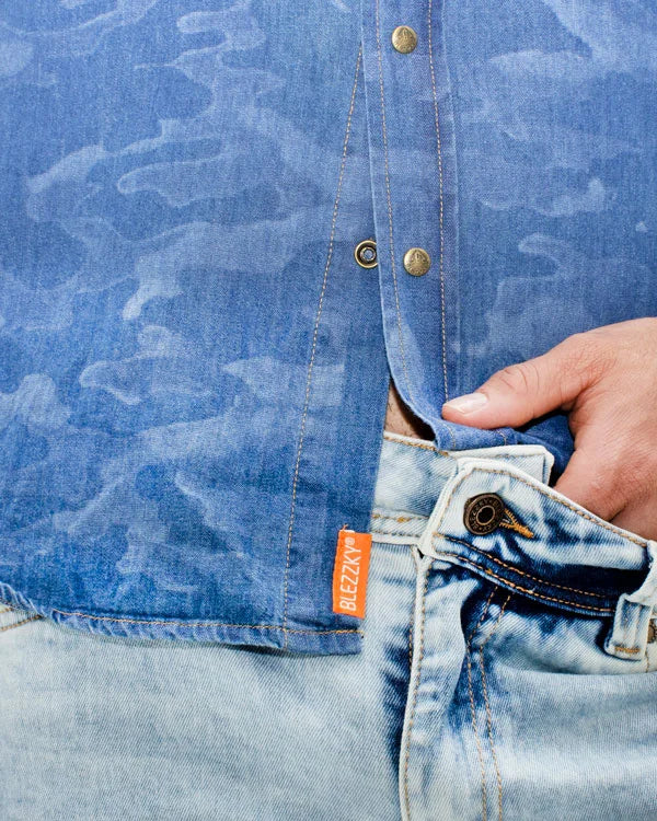 Camisa Jean Militar SlimFit Manga Corta