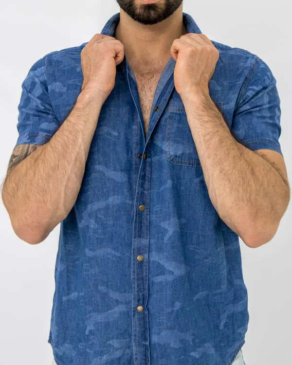 Camisa Jean Militar SlimFit Manga Corta