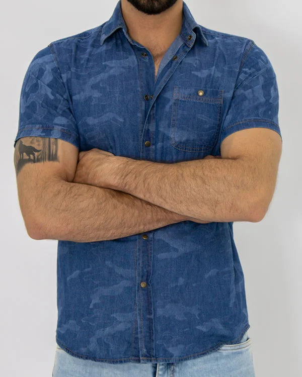 Camisa Jean Militar SlimFit Manga Corta